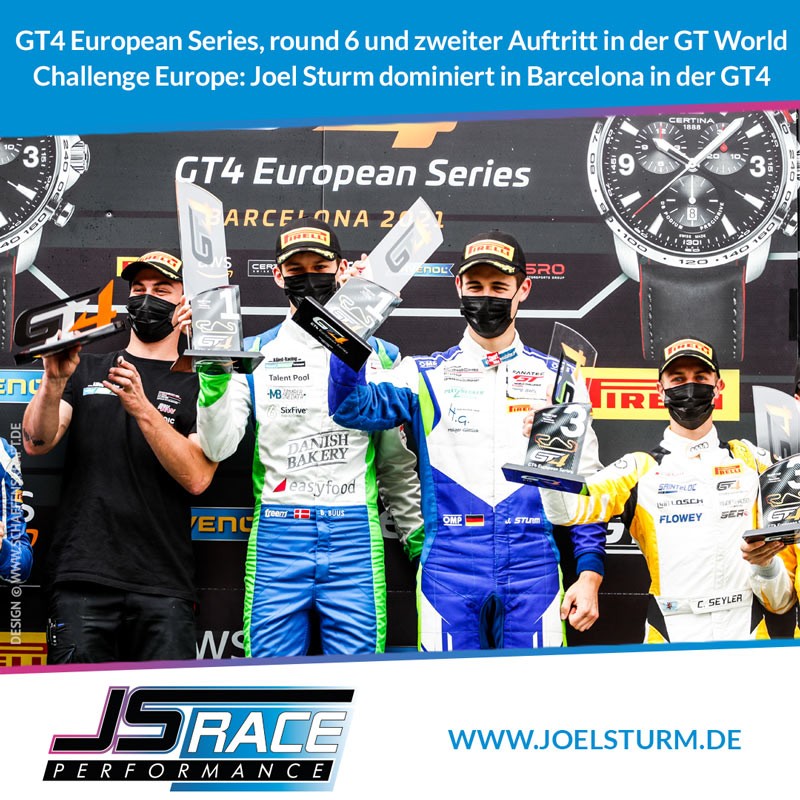 GT4 European Series, round 6 und zweiter Auftritt in der GT World Challenge Europe: Joel Sturm dominiert in Barcelona in der GT4